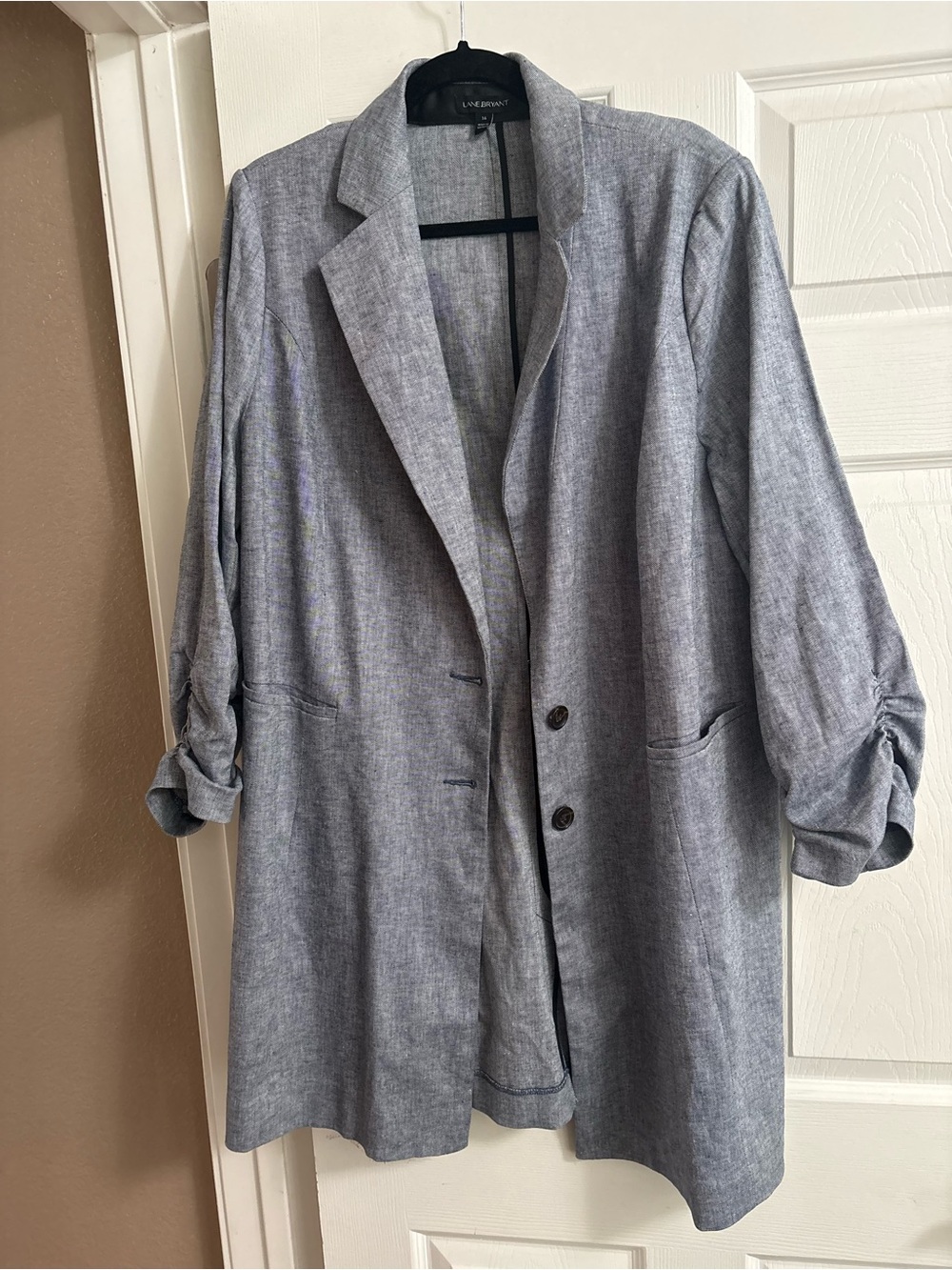 Lane Bryant 53% linen blazer jacket coat collared quiet luxury lagenlook 16
